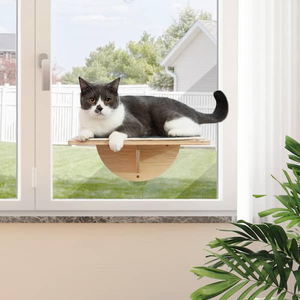 cenadinz Cat Window Perch Cat Hammock Window-Mounted Cat Bed Strong Suction Cups Removable Felt Two Installation Modes Natural
