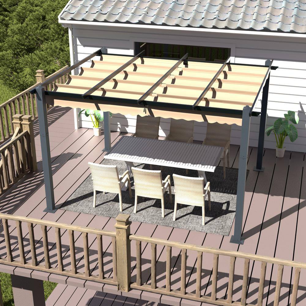 10x10 Beige Aluminum Patio Pergola with Retractable Canopy