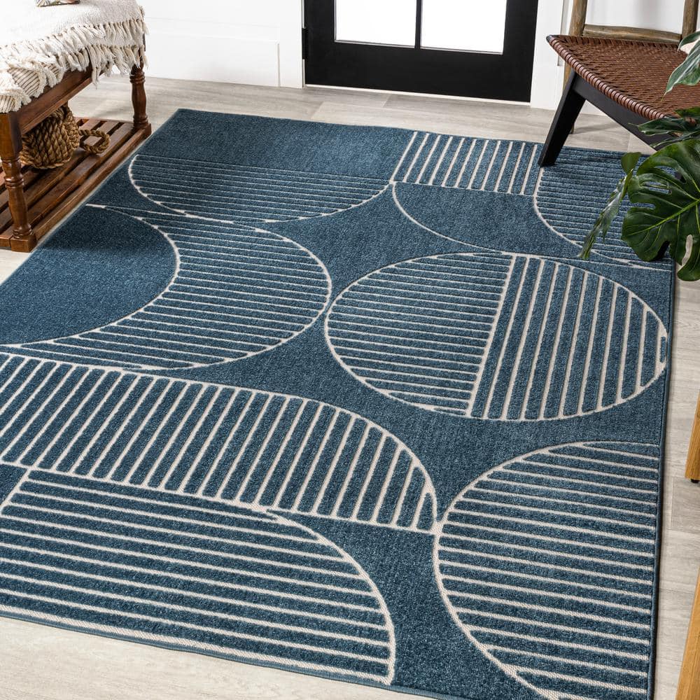 Nordby Geometric Arch Scandi Striped Navy/Cream 8 ft. x 10 ft. Area Rug