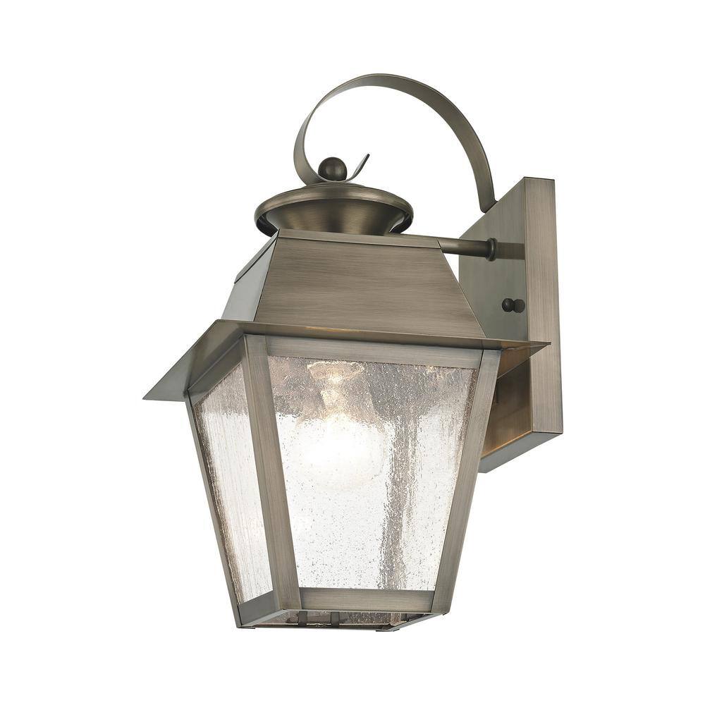 Elegant Vintage Pewter Outdoor Wall Lantern with Seeded Glass