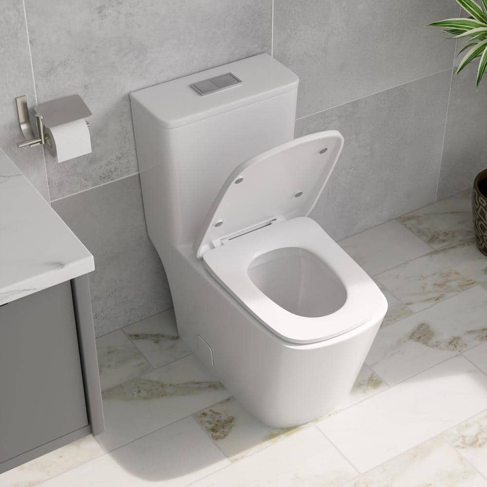 White Ceramic Square One-Piece Dual Flush Toilet
