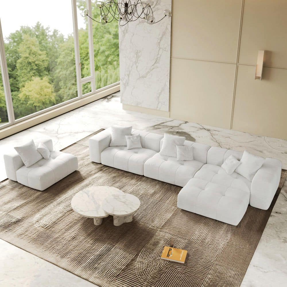 Magic Home Modern 183 in. 5-Piece Linen Oversized Sectional Sofa