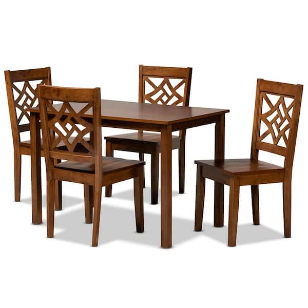 Baxton Studio Nicolette 5 Piece Walnut Brown Dining Set 17911388