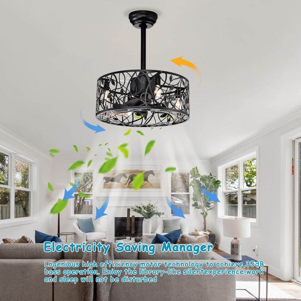 18" Matte Black Caged Ceiling Fan with Remote and Light