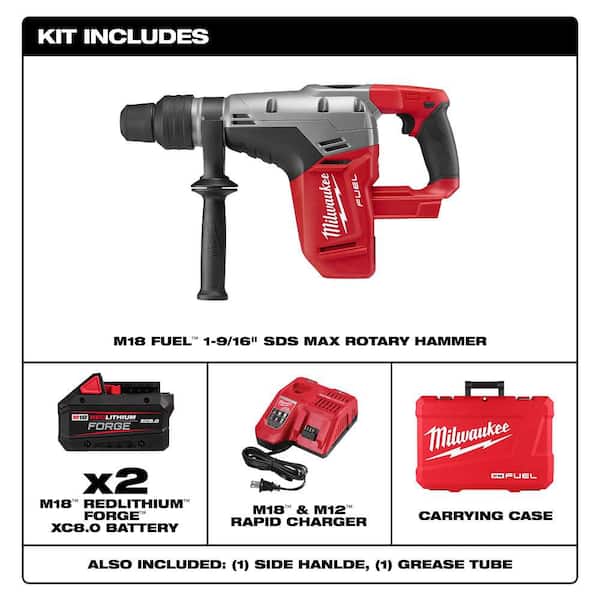 M18 FUEL 18V Lithium-Ion Brushless Cordless 1-9/16 in. SDS-Max Rotary Hammer Kit w/ Two 8.0Ah Batteries & Hard Case