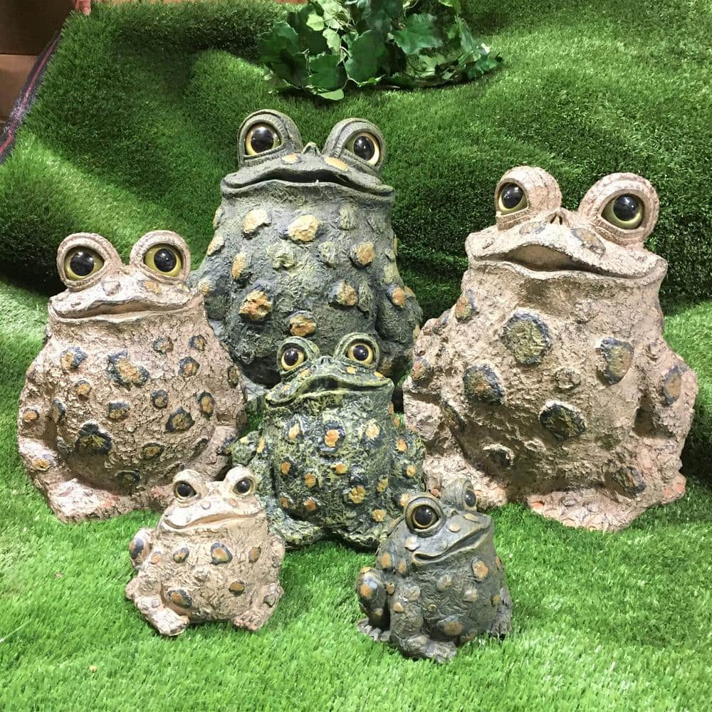 Whimsical Natural Green Handcrafted Garden Toad Statue