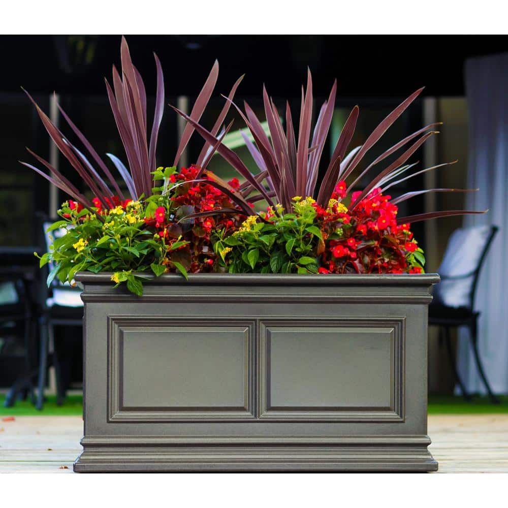 Large Brownstone Rectangular Self-Watering Outdoor Planter