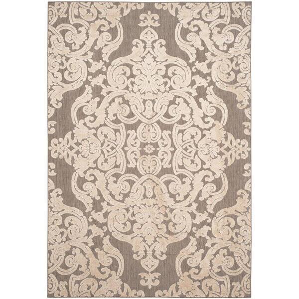 SAFAVIEH Monroe Taupe 4 ft. x 6 ft. Floral Indoor/Outdoor Area Rug
