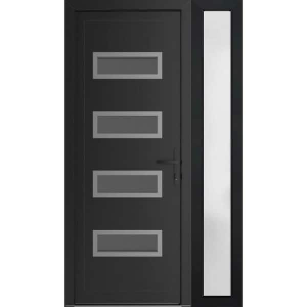 48 in. x 80 in. Left-hand/Inswing Frosted Glass Matte Black Steel Prehung Front Door with Hardware