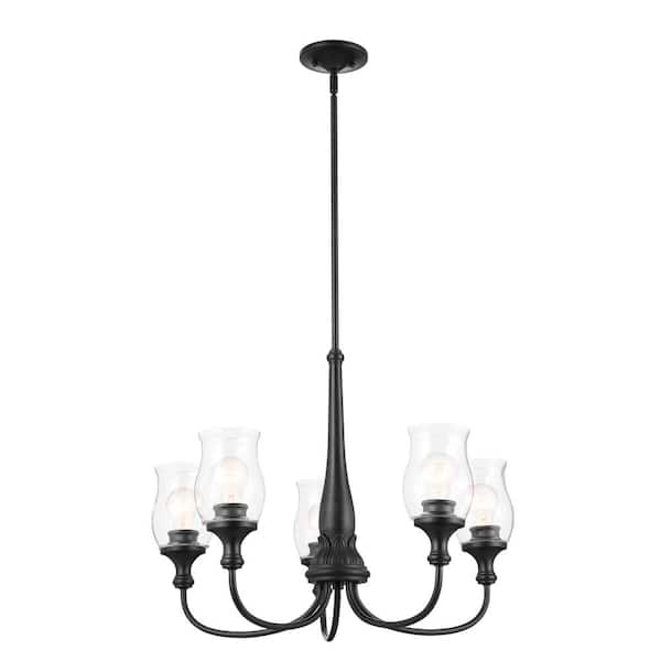 Melis 26.5 in. 5-Light Black Vintage Shaded Circle Chandelier for Dining Room
