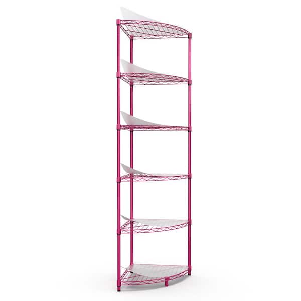 Tunearary 18 in. W x 72 in. H x 18 in. D 6 Tier Heavy-Duty Steel Triangle Garage Storage Shelving Units in Pink