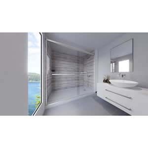 Driftwood-Rainier 60 in. x 32 in. x 99 in. Floor/Ceiling Base/Wall/Door Alcove Shower Stall/Kit Chrome Right