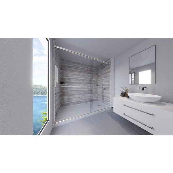 NuVo Driftwood-Rainier 60 in. x 32 in. x 99 in. Floor/Ceiling Base/Wall/Door Alcove Shower Stall/Kit Chrome Right