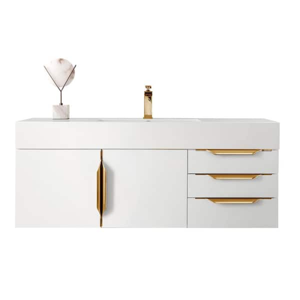James Martin Vanities Columbia 48.0 in. W x 19.5 in. D x 19.3 in. H Single Bath Vanity in Glossy White with Glossy White Composite Top
