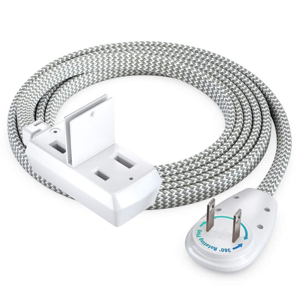 6 ft. 16 / 2 Light Duty Indoor Extension Cord 360° Rotating Flat Plug 2-Prong Flat Wire with Braided Cover Light Gray price history on PriceWatchPro