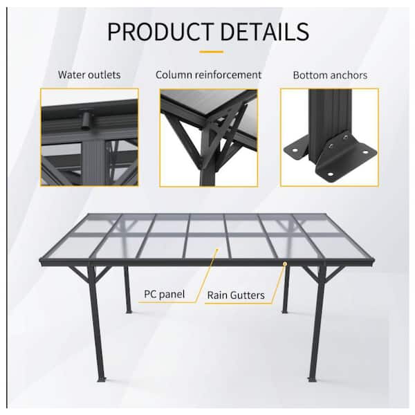 16 ft. x 10 ft. Carport Outdoor Garage with Aluminum Alloy