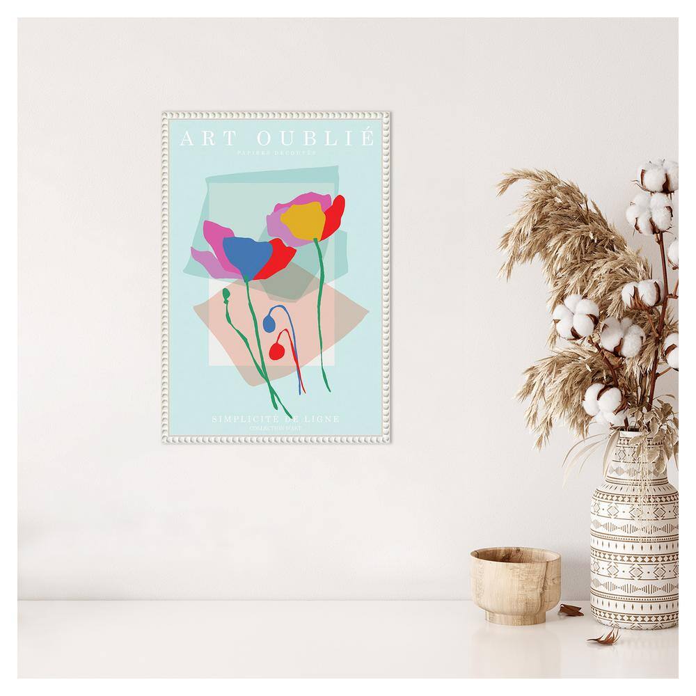 Beaded White Framed Abstract Floral Canvas Wall Art