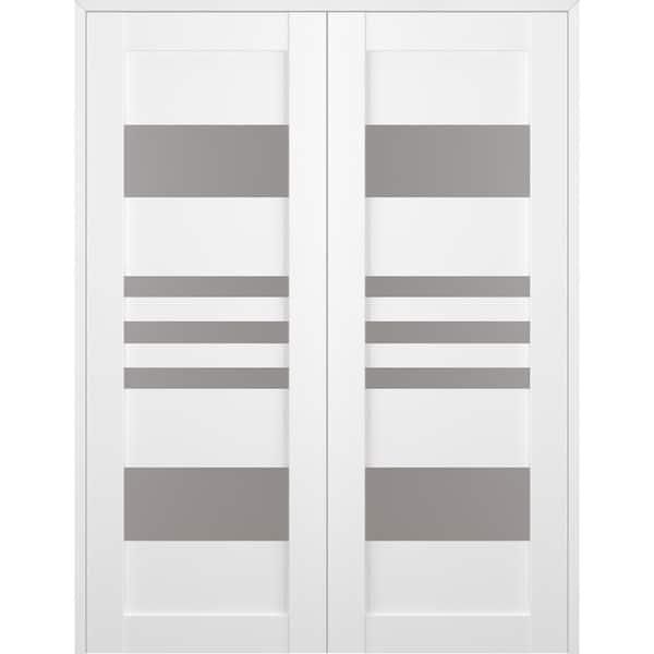 Belldinni Leti 48 in. x 80 in. Both Active 5-Lite Frosted Glass Bianco Noble Finished Wood Composite Double Prehung French Door