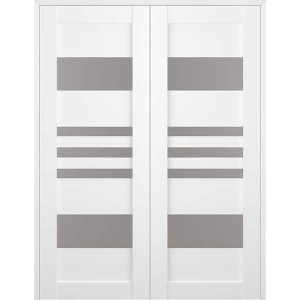 Belldinni Leti 72 in. x 80 in. Both Active 5-Lite Frosted Glass Bianco Noble Finished Wood Composite Double Prehung French Door