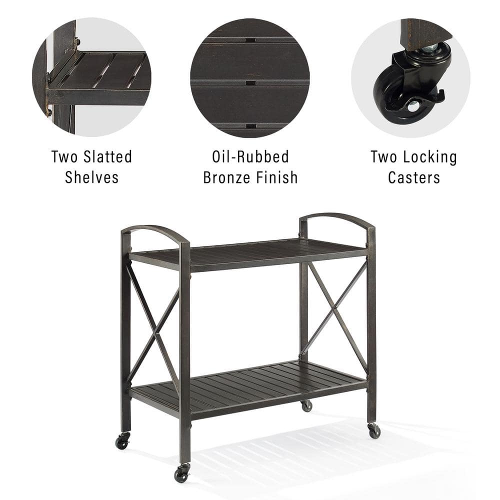 Kaplan 40" Oil Rubbed Bronze Outdoor Metal Bar Cart with Storage