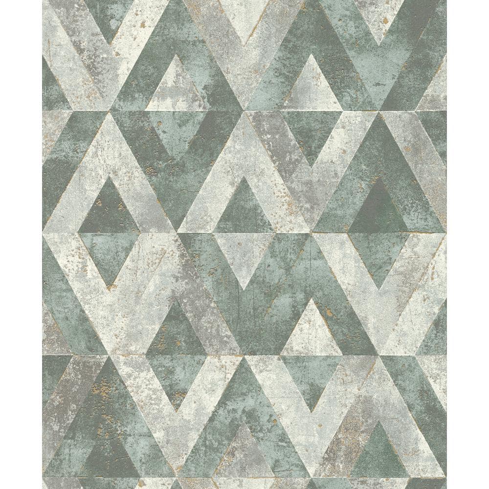 Shikhar Teal and Silver Geometric Vinyl Wallpaper, 20.5" x 33'