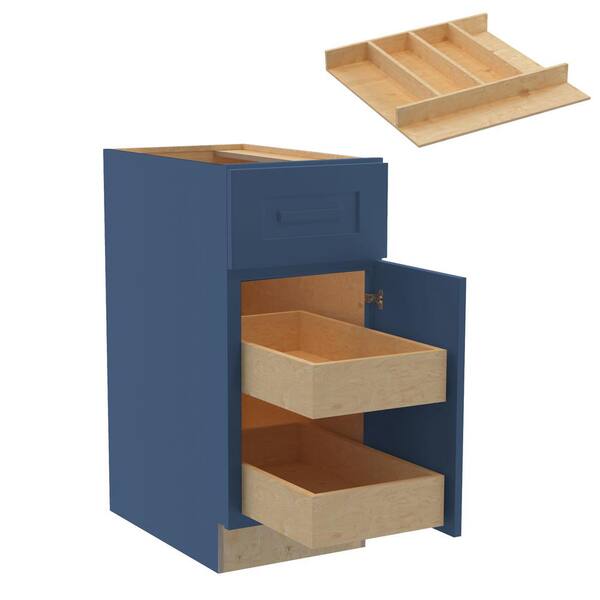 Home Decorators Collection Grayson 15 in. W x 24 in. D x 34.5 in. H Assembled Plywood Base Kitchen Cabinet in Mythic Blue with 2ROT Utility RH