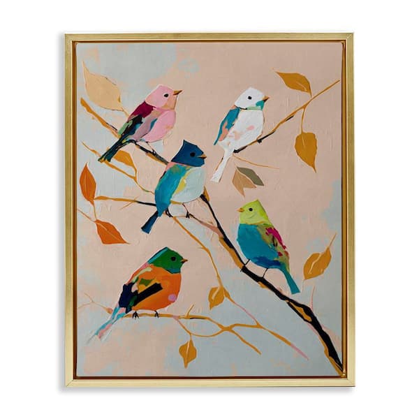 Parakeets on Fall Branch by Svetlana Aleynikova Gold Floater Frame Animal Graphic Art Print 31 in. x 25 in.