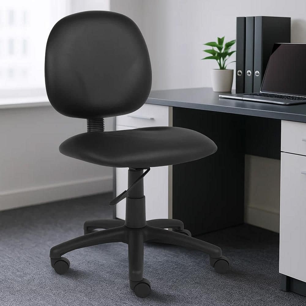 Nate Vinyl Swivel Office Task Chair in Black without Arms