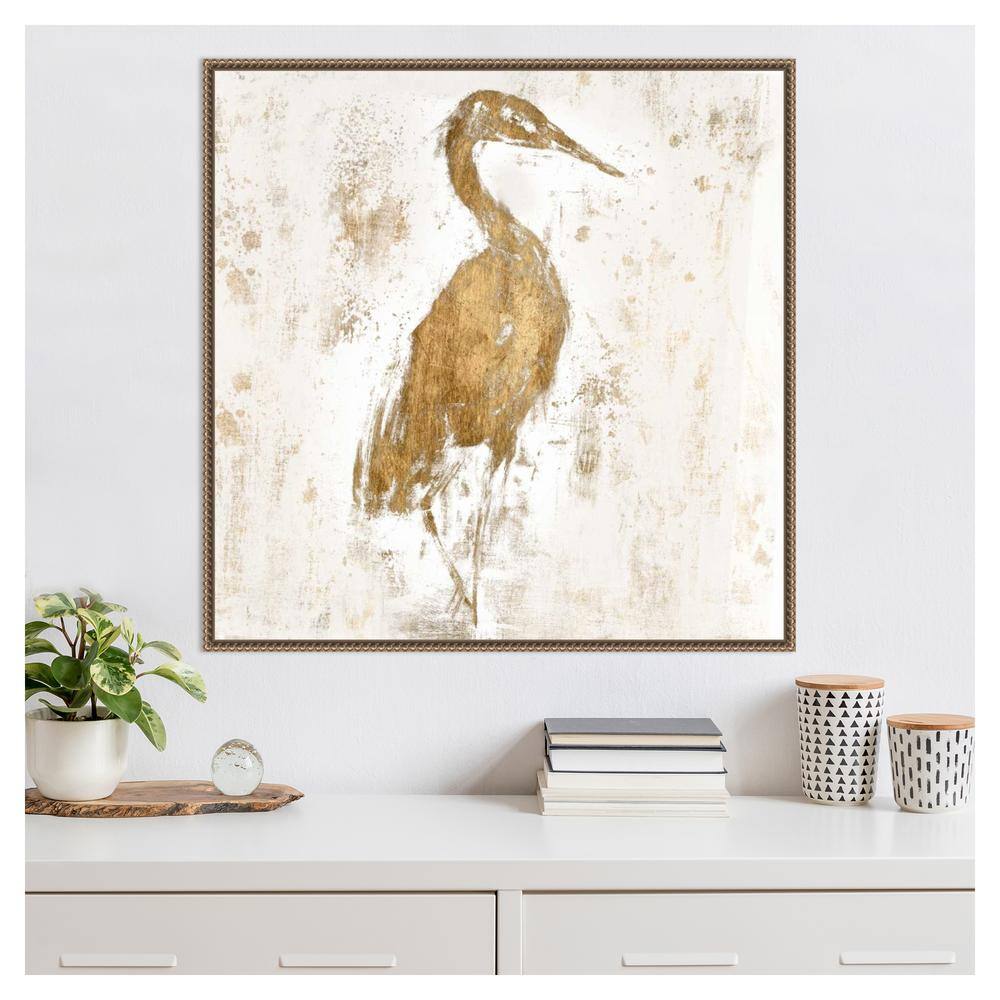 30" x 30" Gilded Heron Abstract Canvas Wall Art with Beaded Bronze Frame