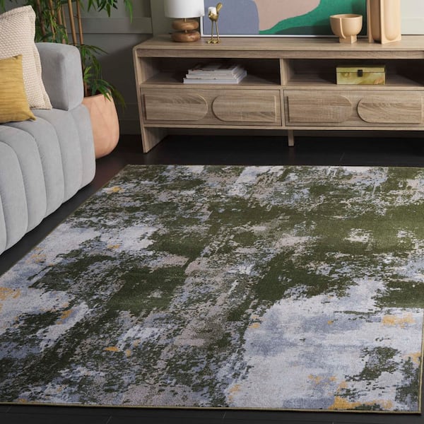 Bayside 9 ft. x 12 ft. Green/Gray Rustic Marble Area Rug