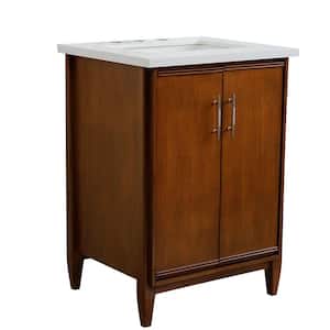 25 in. W x 22 in. D Single Bath Vanity in Walnut with Quartz Vanity Top in White with White Rectangle Basin