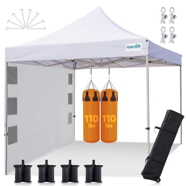 10 ft. x 10 ft. Heavy Duty Pop Up Canopy Tent, Commercial Grade Instant Shelter with Wheeled Bag for Outdoor-White