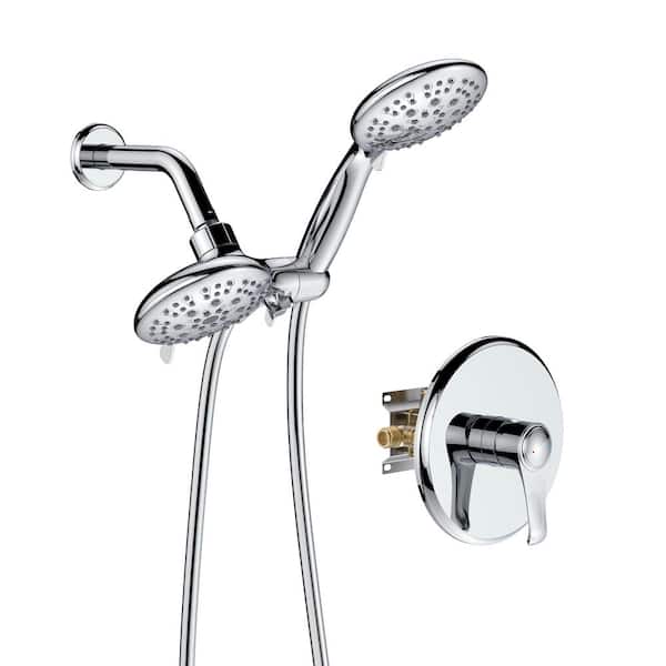 MYCASS 2 Dual 2-In-1 Single-Handle 6-Spray 1.8 GPM Round Wall Mount Shower Faucet in Chrome (Valve Included)