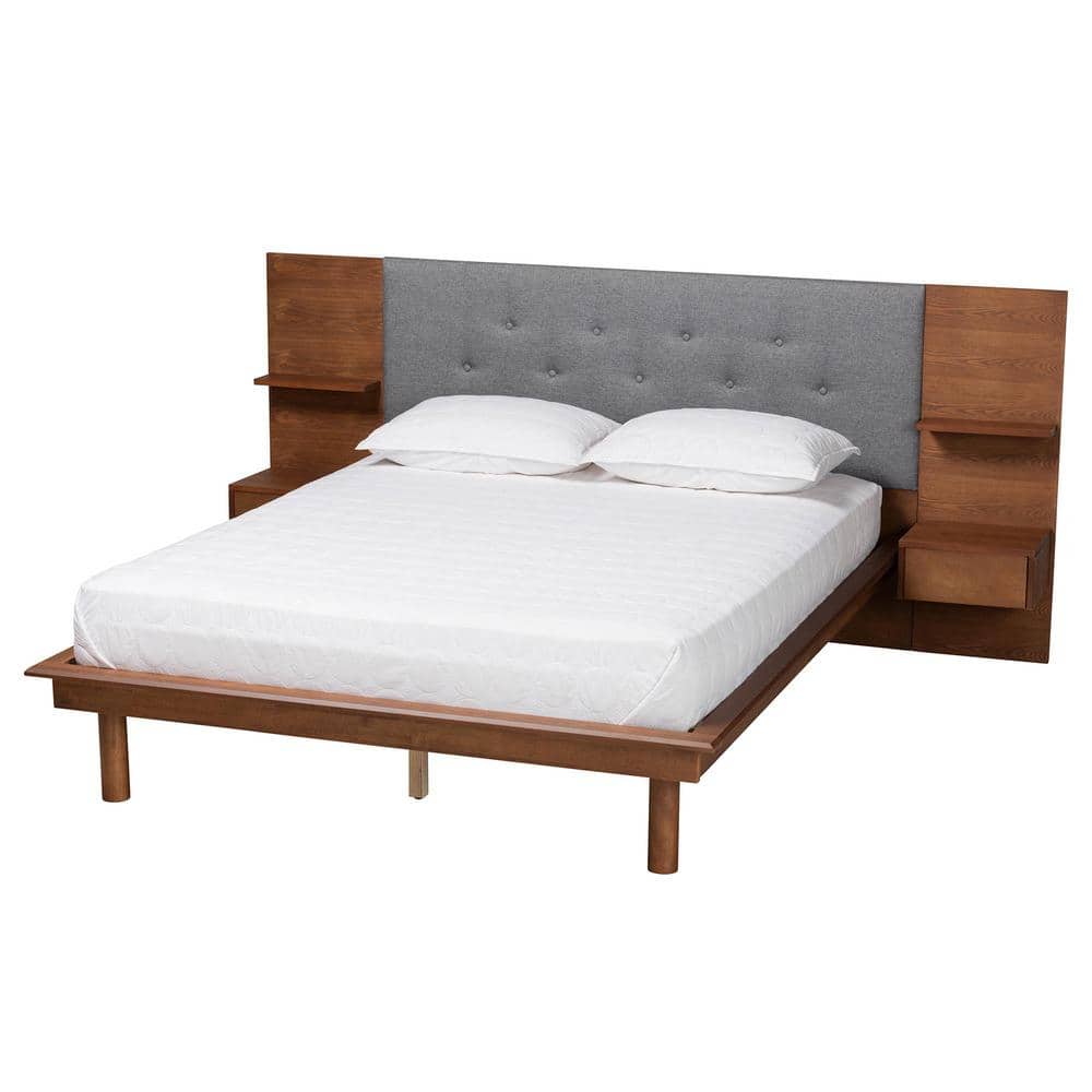 Baxton Studio Eliana Brown Wood Frame King Platform Bed with Storage, Grey/Ash Walnut -  235-12774-HD