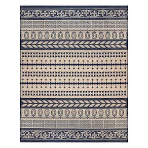 Paseo Burke Striped Sand/Navy 8 ft. x 10 ft. Striped Indoor/Outdoor Area Rug