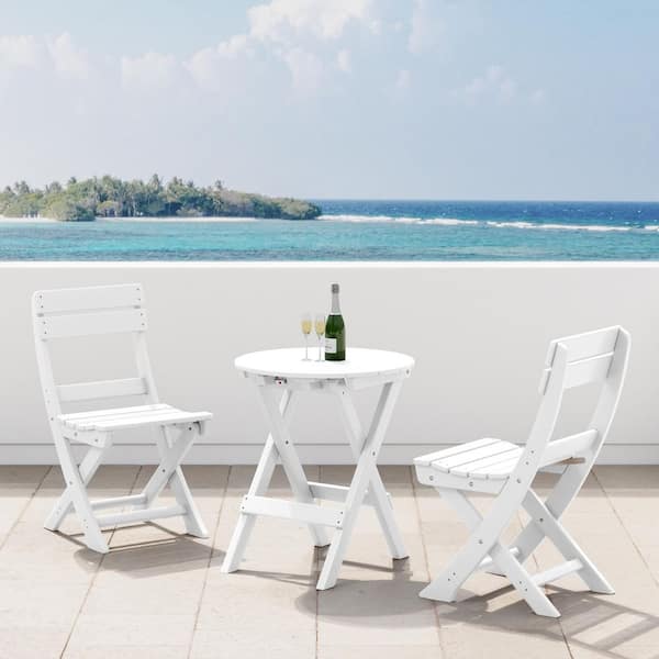 Laguna 3-Piece All Weather HDPE Plastic Outdoor Patio Rust Free Folding Bistro Dining Set, White