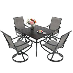 5-Piece Metal Patio Outdoor Dining Set with Wood-like Tabletop and 1.57" umbrella Hole
