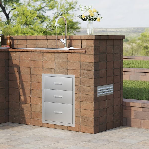 18 in. W x 23.2 in. H x 23.1 in. D Outdoor Kitchen Stainless Steel Triple BBQ Access Drawers with Chrome Handle