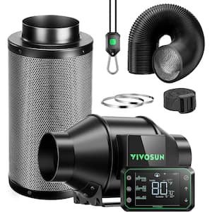 AeroZesh G4 4 in. Inline Duct Fan Kit with GrowHub E42A Controller, Black Carbon Filter and 8 ft. Ducting