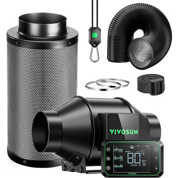 AeroZesh G6 6 in. Inline Duct Fan Kit with GrowHub E42A Controller, 6 in. Black Carbon Filter and 8 ft. Ducting