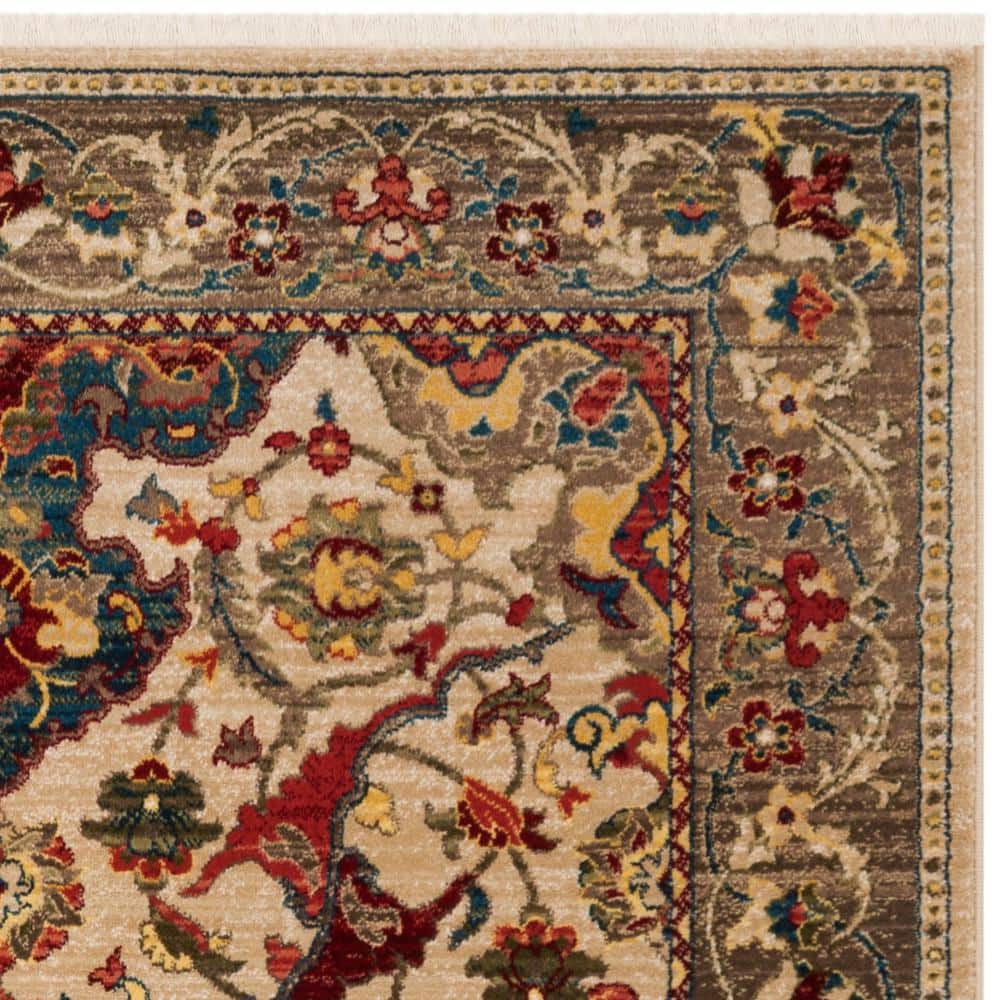 Ivory and Taupe Floral Synthetic Low Pile Area Rug
