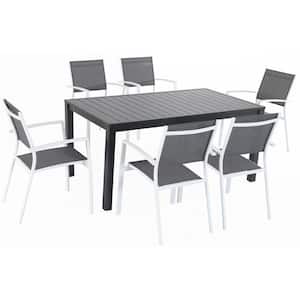 Nova 7-Piece Aluminum Outdoor Dining Set with 6-Sling Chairs in Gray/White and a 63 in. x 35 in. Dining Table