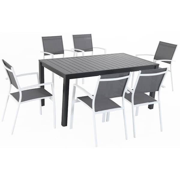 Cambridge Nova 7-Piece Aluminum Outdoor Dining Set with 6-Sling Chairs in Gray/White and a 63 in. x 35 in. Dining Table