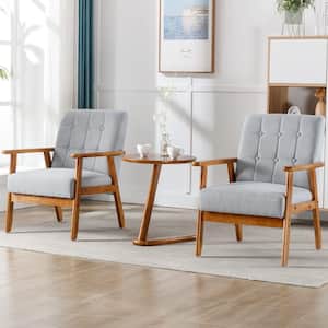 Modern Light Grey 3-Pieces Upholstered Accent Chairs Set of 2 with Round Side Table Wood and Fabric Armchairs Side Chair