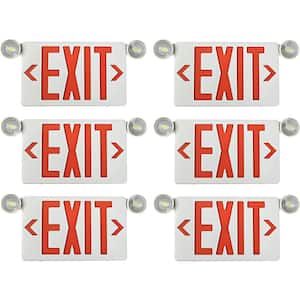Ultra Bright Integrated LED Red Exit Sign and Directional Emergency Light Combo with Battery 6 in. Red Letters 6-Pack