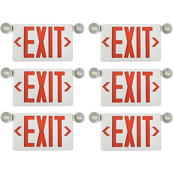 CIATA Ultra Bright Integrated LED Red Exit Sign and Directional Emergency Light Combo with Battery 6 in. Red Letters 6-Pack