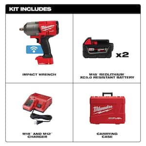 M18 FUEL ONE-KEY 18-Volt Li-Ion Brushless Cordless 1/2 in. High-Torque Impact Wrench w/F Ring, (3) Resistant Batteries