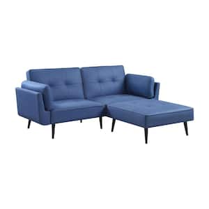 Nafisa 81 in. W Flared Arm Fabric Upholstery L Shaped Adjustable Sofa with Ottoman in Blue