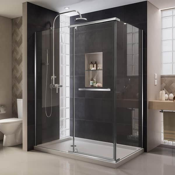 DreamLine Quatra 32-5/16 in. x 46-5/8 in. x 72 in. Semi-Frameless Corner Pivot Shower Enclosure in Chrome