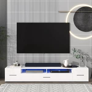 White Extended Minimalist Design TV Stand Fits TV's up to 93 in. with Color Changing LED Lights